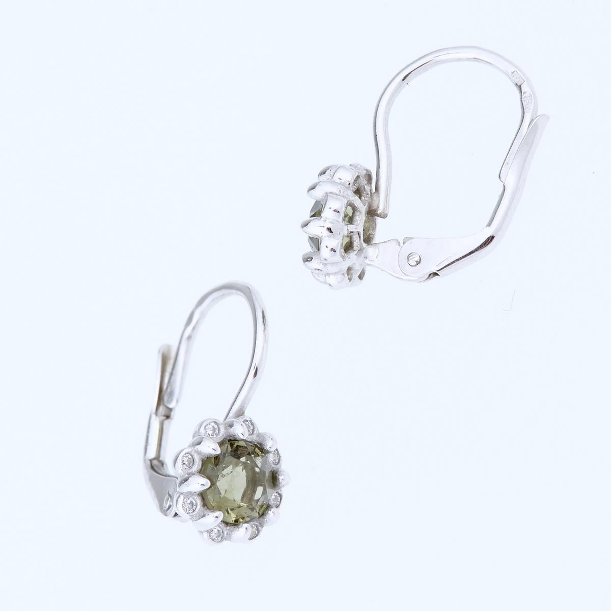 Silver earrings with moldavites and cubic zirconia 2125-4