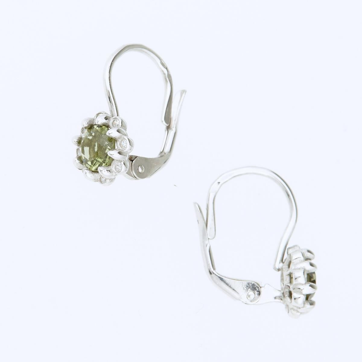 Silver earrings with moldavites and cubic zirconia 2125-4