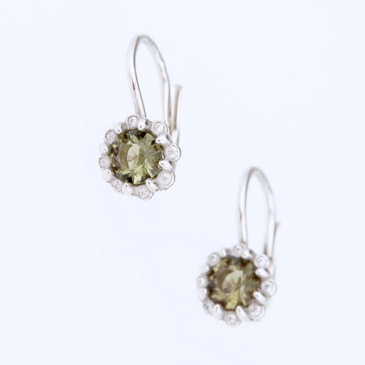 Silver earrings with moldavites and cubic zirconia 2125-4
