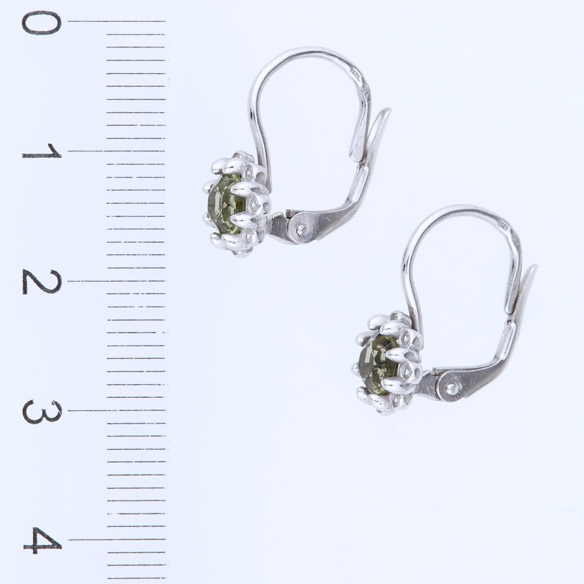 Silver earrings with moldavites and cubic zirconia 2125-4