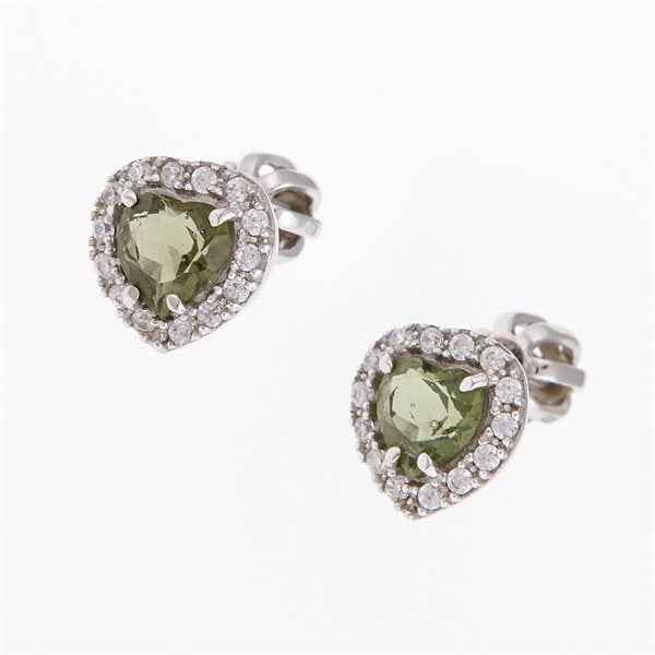 Orecchini in argento con moldaviti e zirconi - cuore 2282-3
