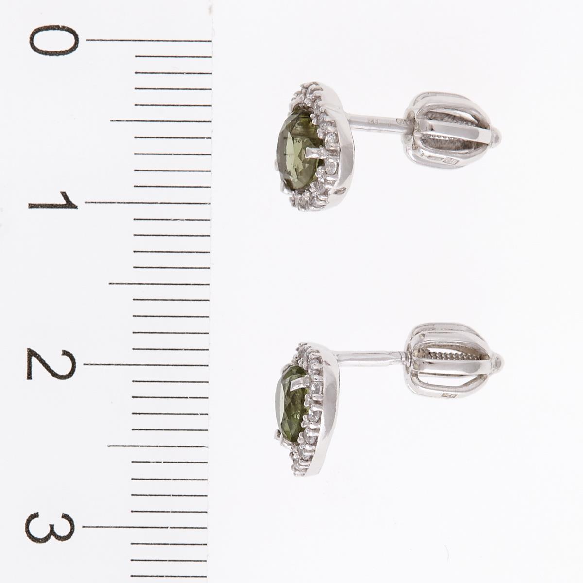 Silver earrings with moldavites and zirconia - heart 2282-3
