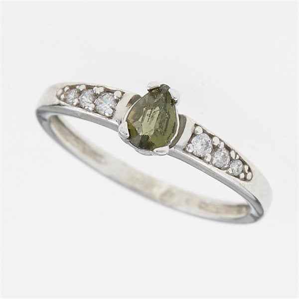 Anello Argento con moldavite e zirconi 3002
