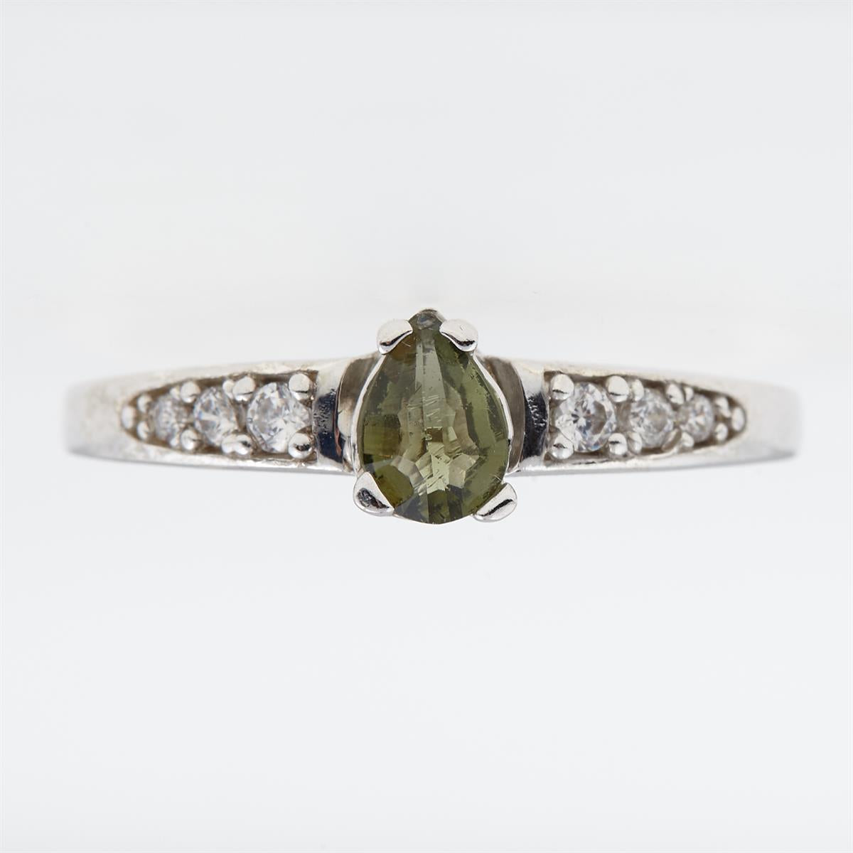 Silver ring mit moldavite and zircons 3002