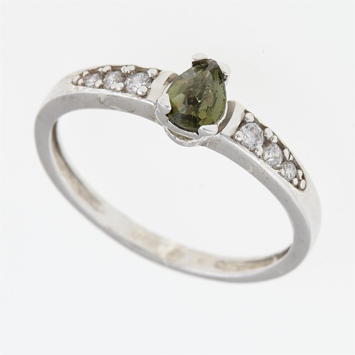 Silver ring mit moldavite and zircons 3002
