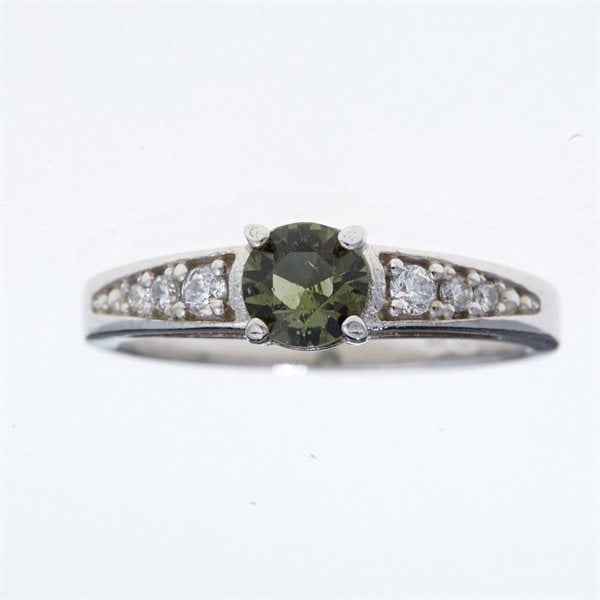 Anello in argento con moldavite e zirconi 3038