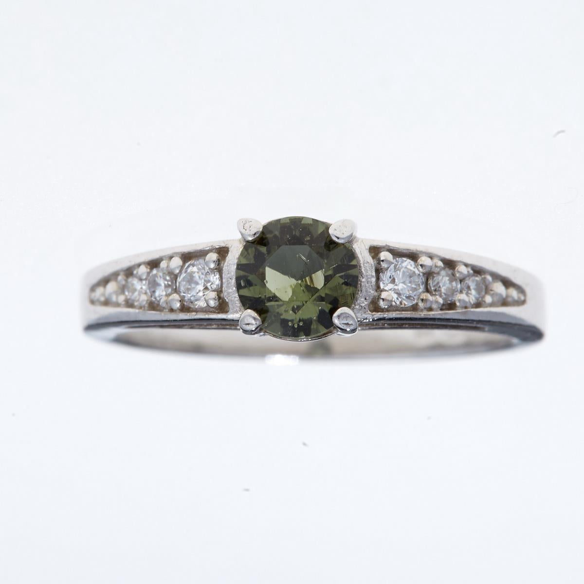 Silver ring with moldavite and zirconia 3038