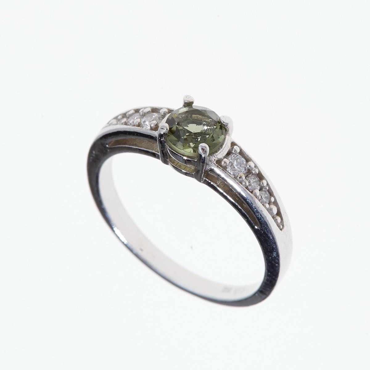 Silver ring with moldavite and zirconia 3038