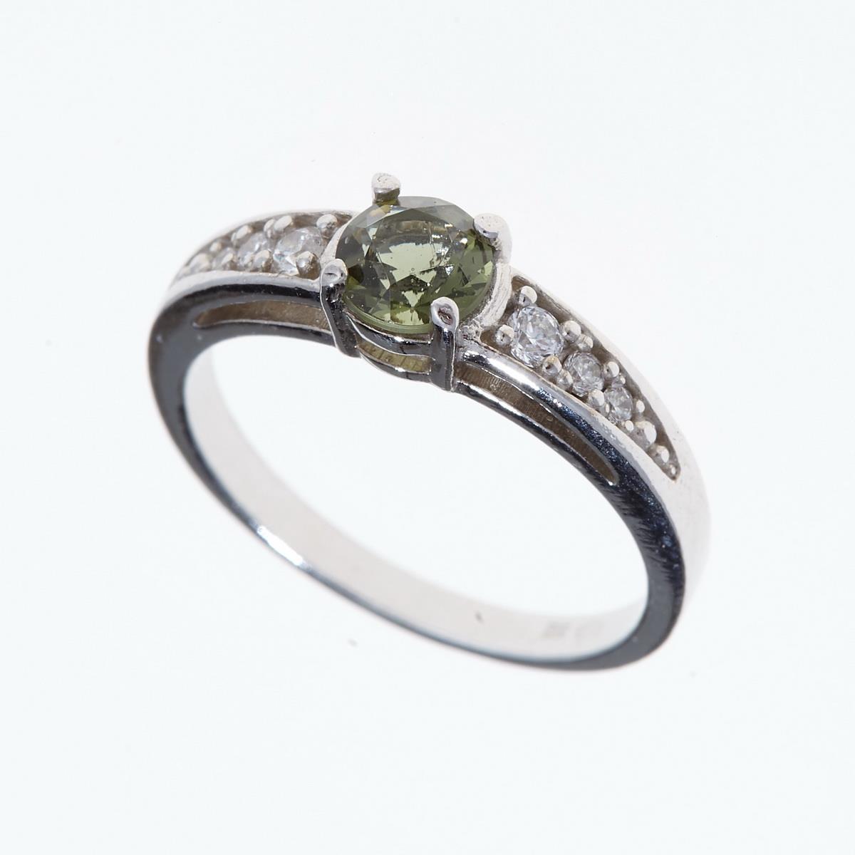 Silver ring with moldavite and zirconia 3038