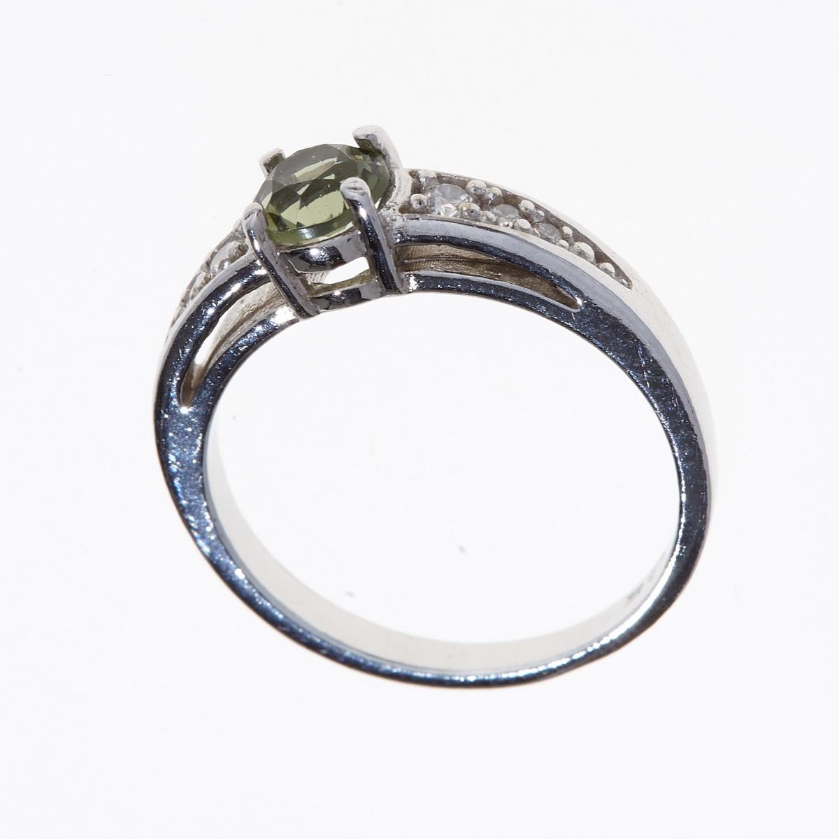 Silver ring with moldavite and zirconia 3038