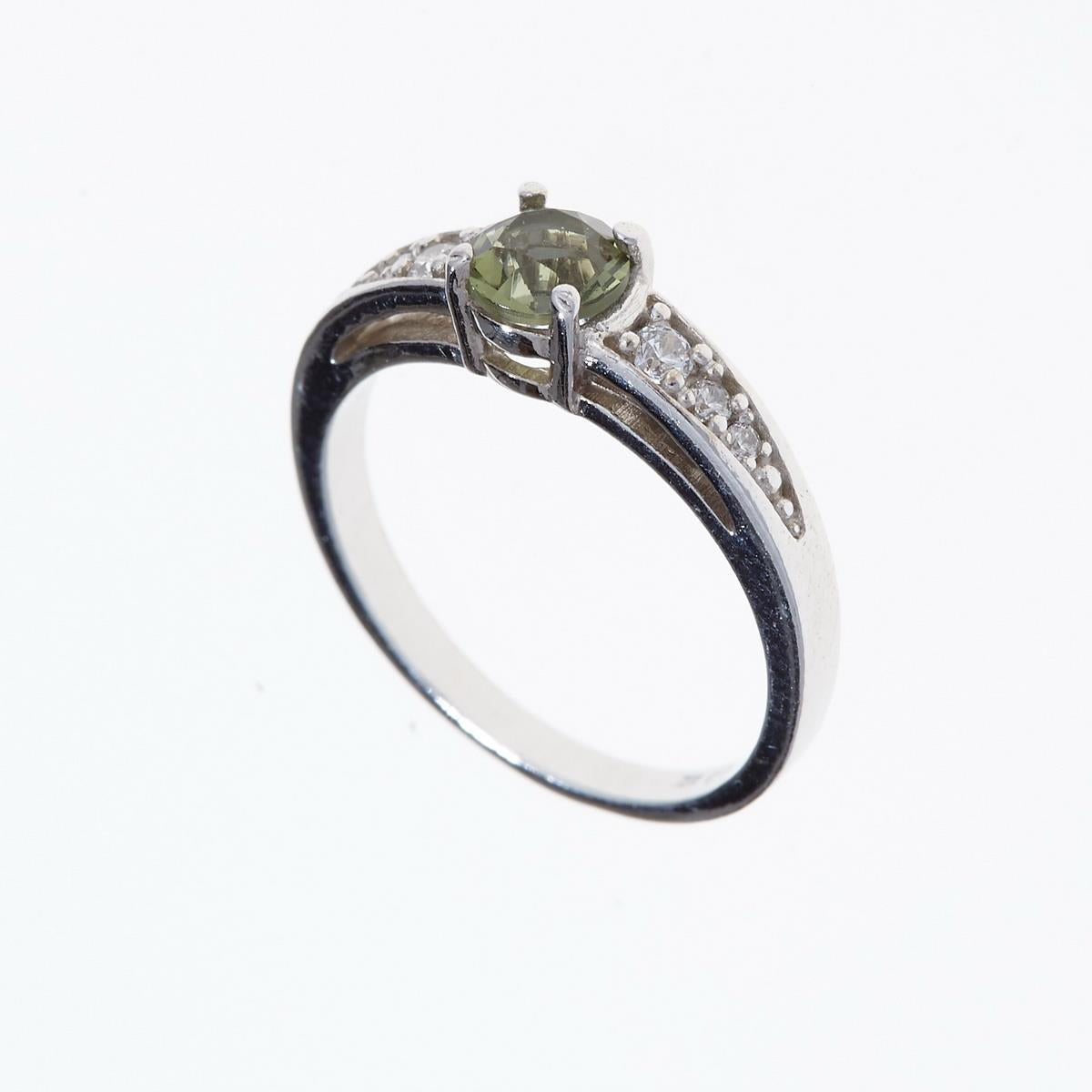 Silver ring with moldavite and zirconia 3038