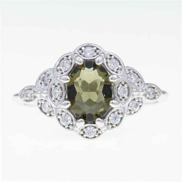 Anello in argento con moldavite e zirconi 3039