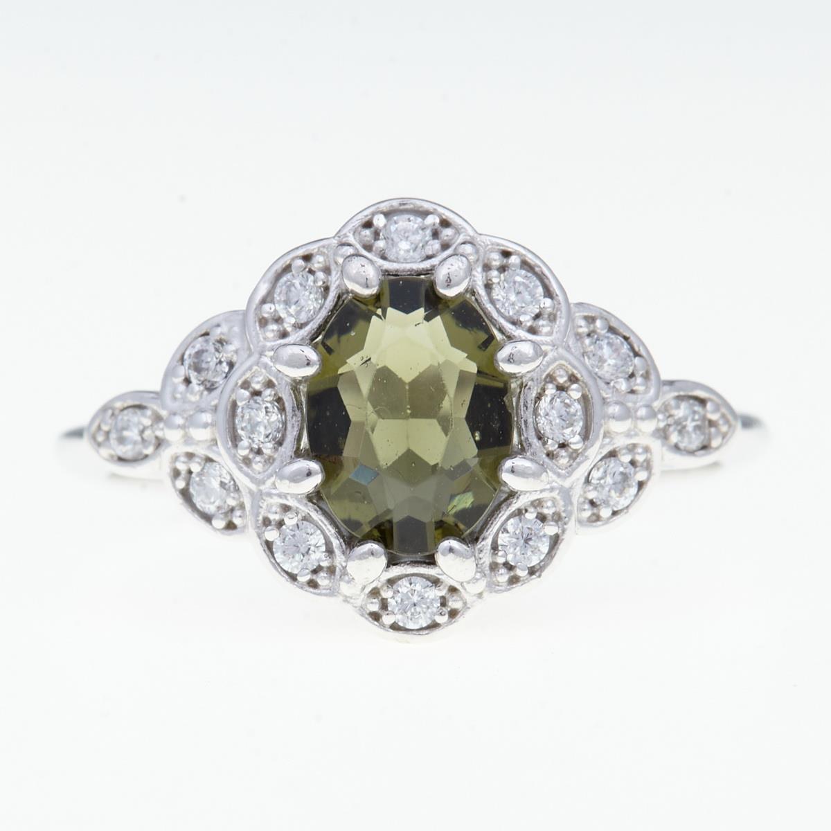 Silver ring with moldavite and zirconia 3039