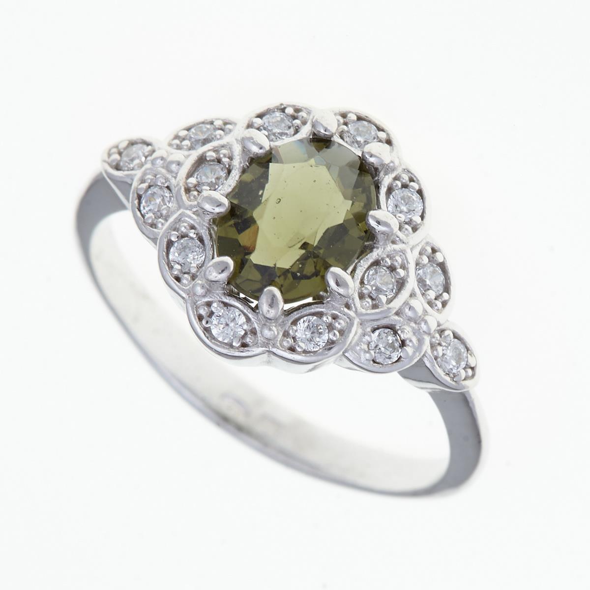 Silver ring with moldavite and zirconia 3039