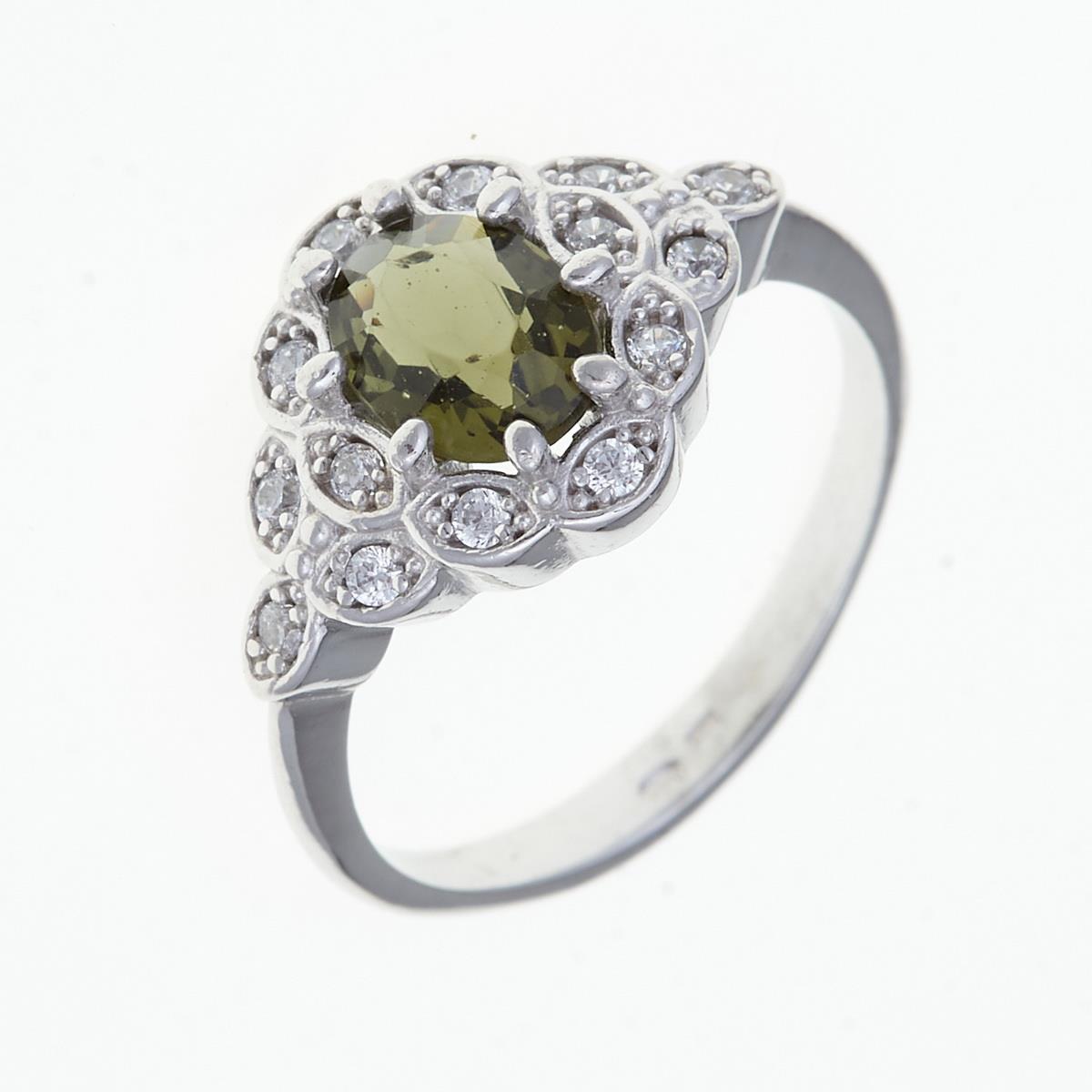 Silver ring with moldavite and zirconia 3039