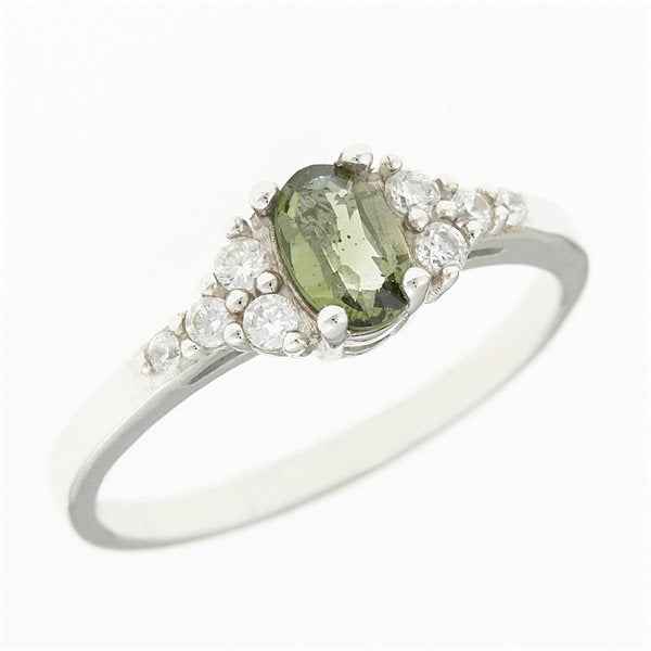 Anello in argento con moldavite e zirconi 3042