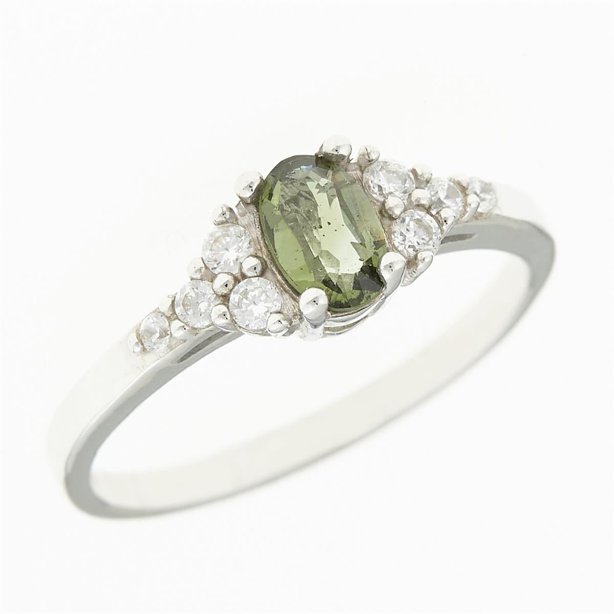 Silver ring with moldavite and zirconia 3042