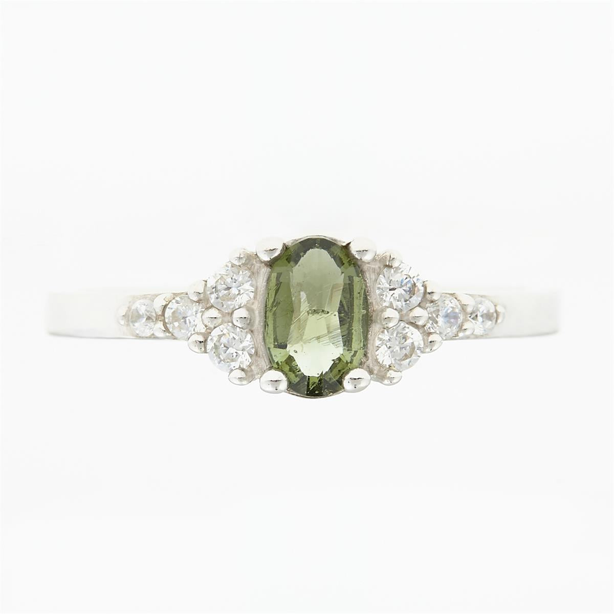 Silver ring with moldavite and zirconia 3042