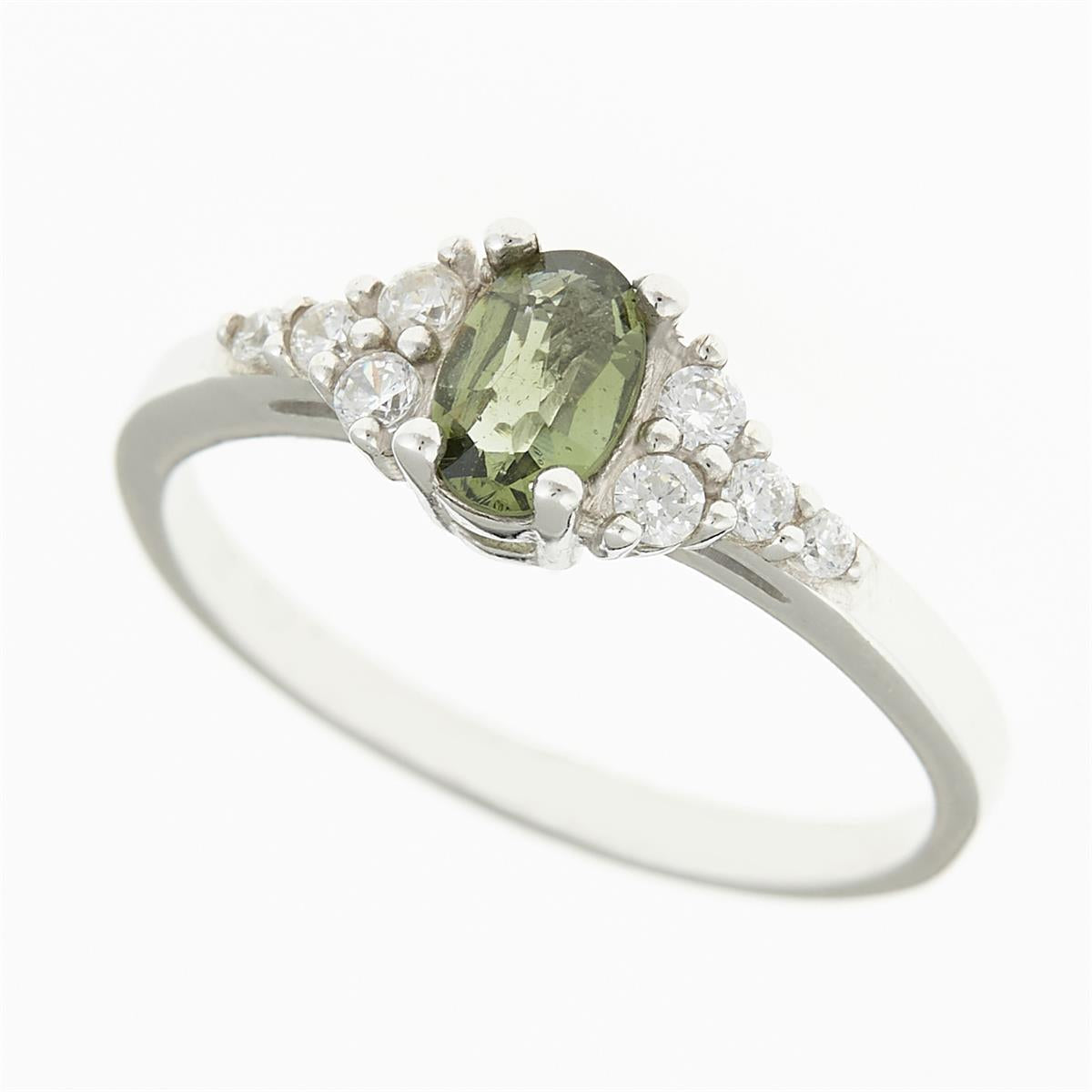 Silver ring with moldavite and zirconia 3042