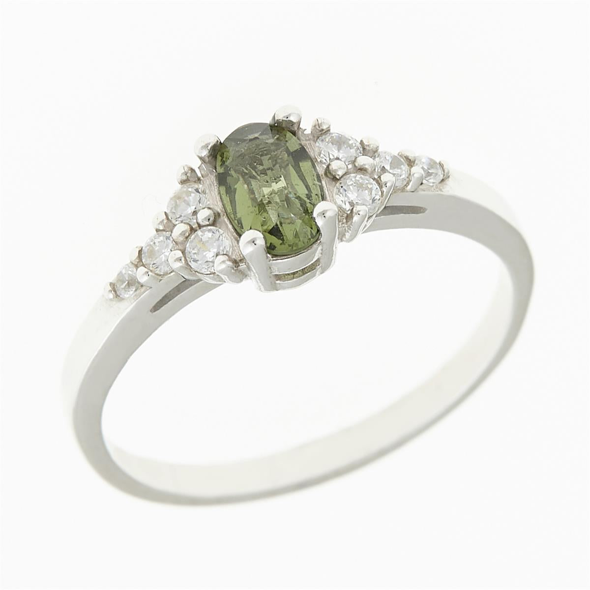 Silver ring with moldavite and zirconia 3042