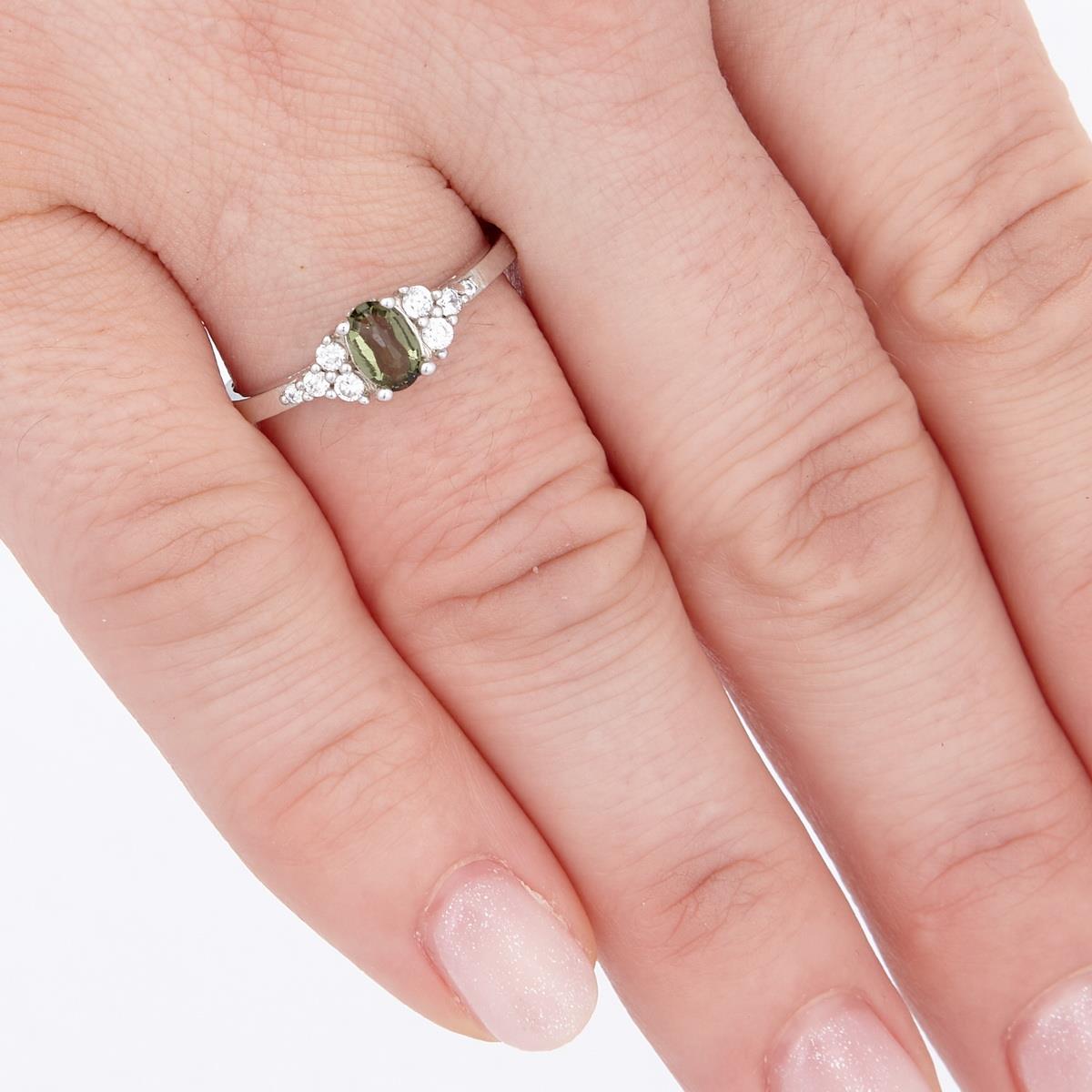 Silver ring with moldavite and zirconia 3042