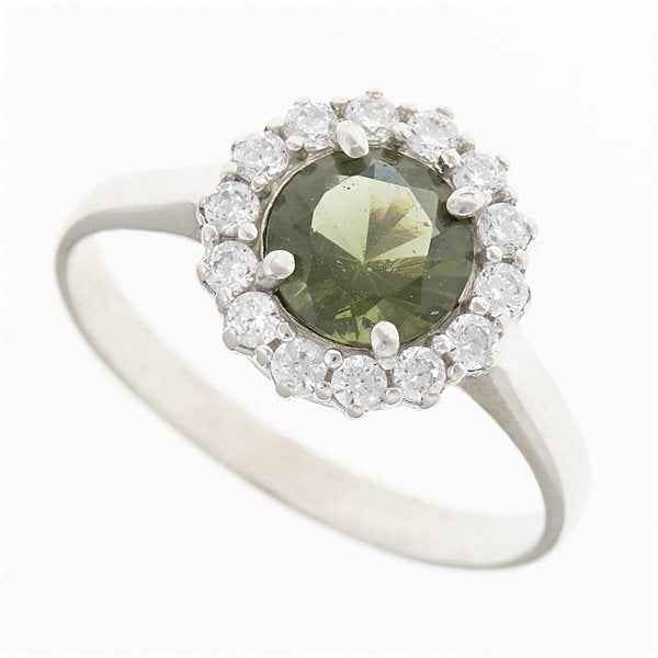 Anello in argento con moldavite e zirconi 3073