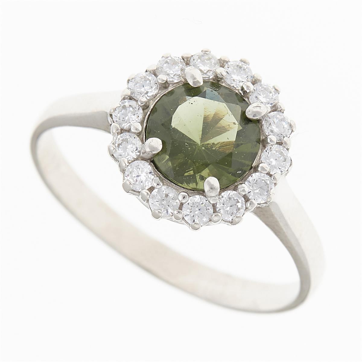 Silver ring with moldavite and zirkonia 3073