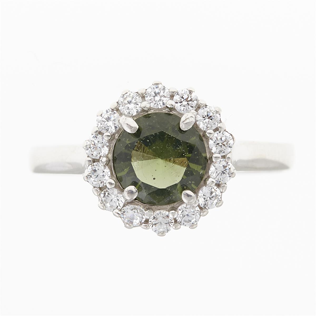 Silver ring with moldavite and zirkonia 3073