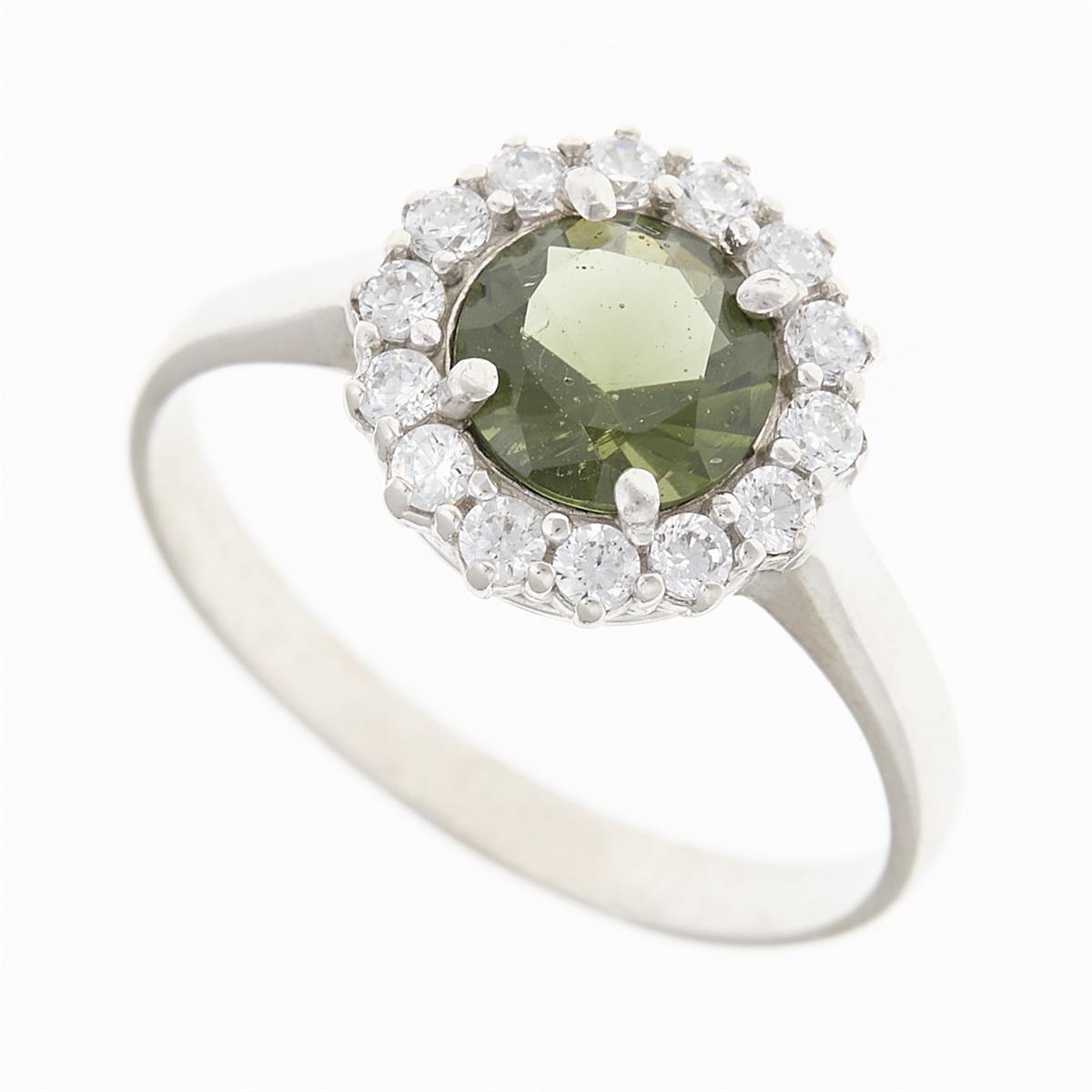 Silver ring with moldavite and zirkonia 3073
