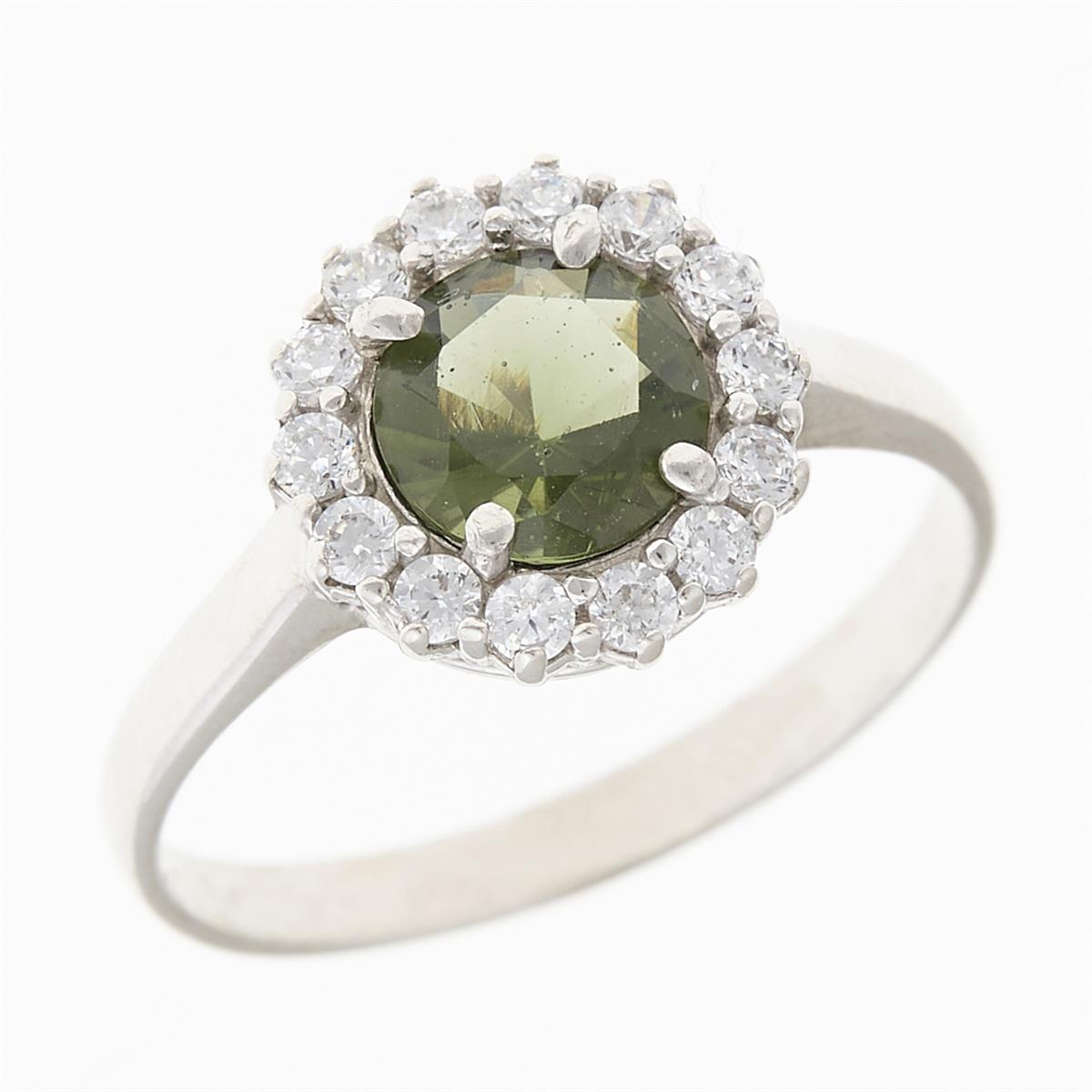 Silver ring with moldavite and zirkonia 3073