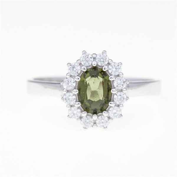 Anello in argento con moldavite e zirconi 3075