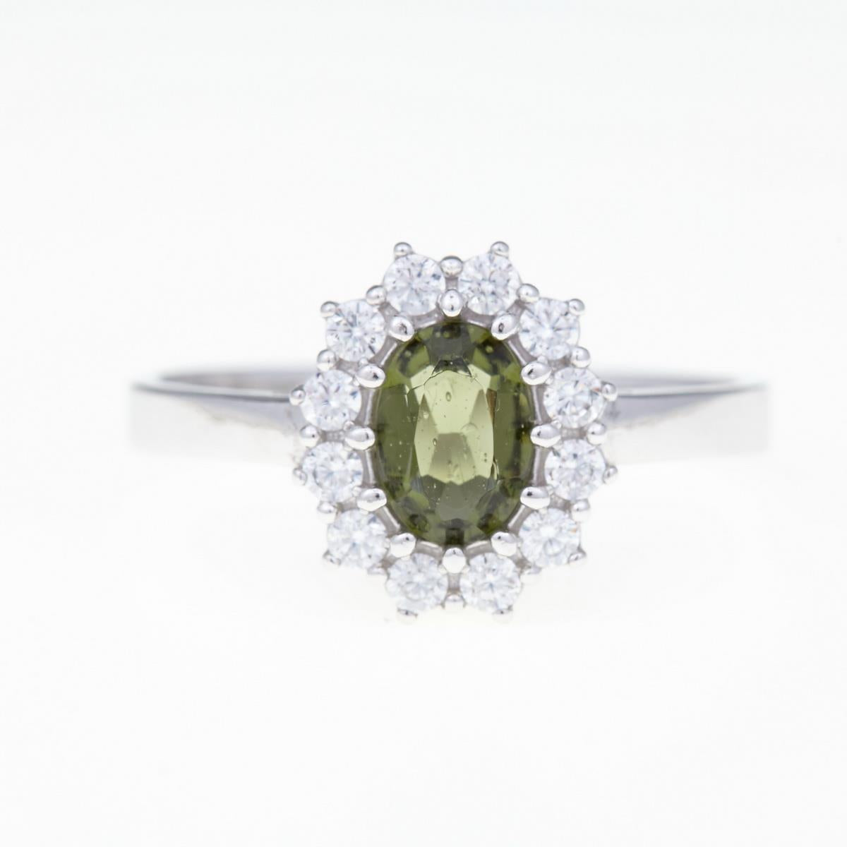 Silver ring with moldavite and zirconia 3075