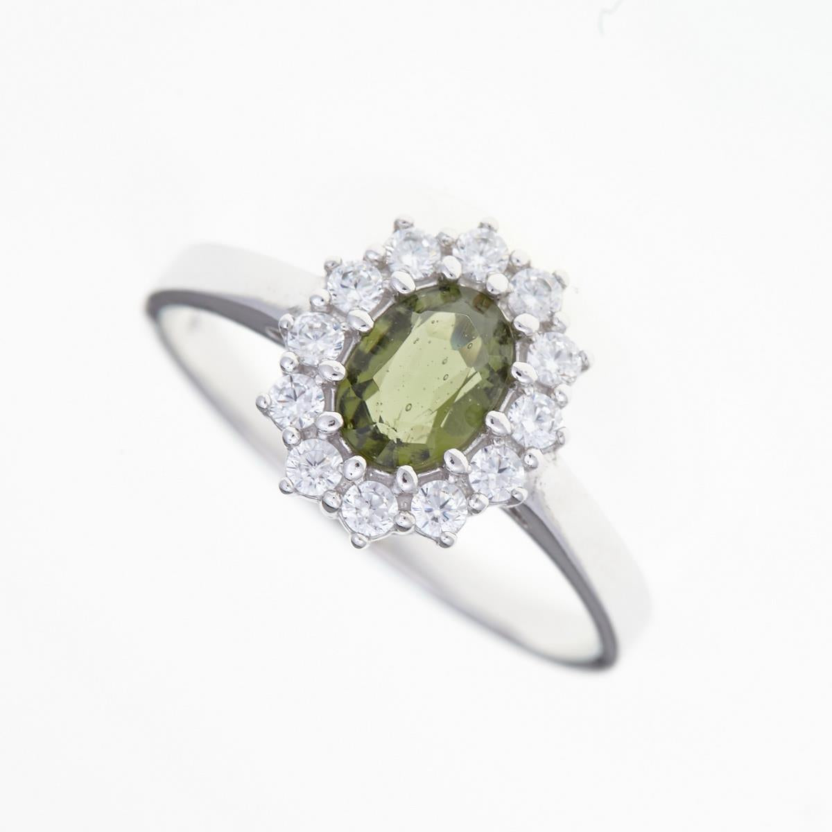 Silver ring with moldavite and zirconia 3075