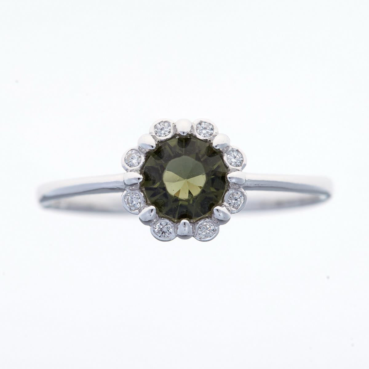 Silver ring with moldavite and zirconia 3125