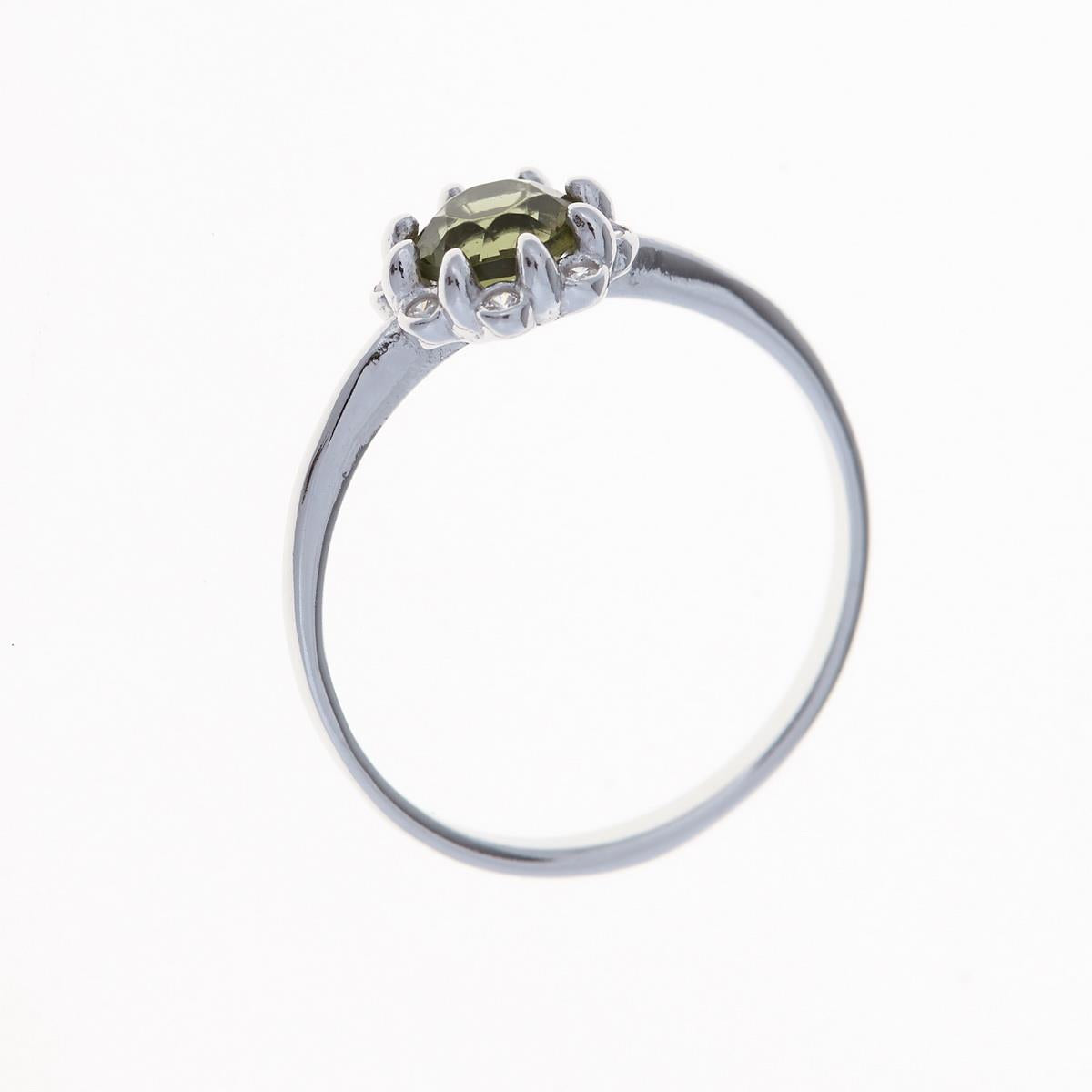 Silver ring with moldavite and zirconia 3125