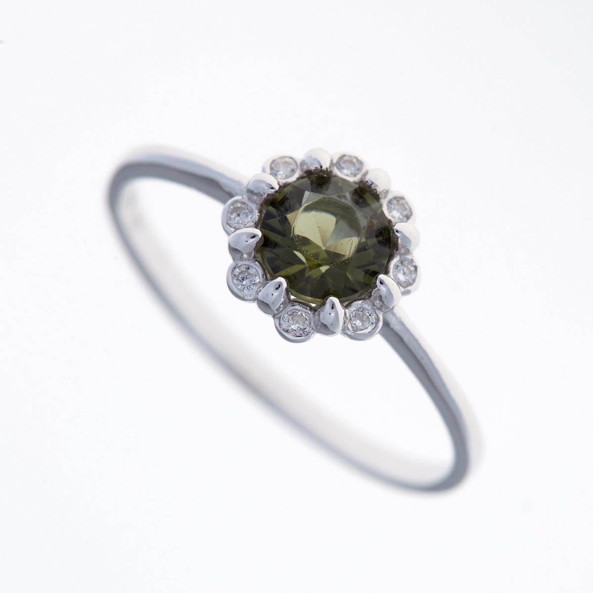 Silver ring with moldavite and zirconia 3125