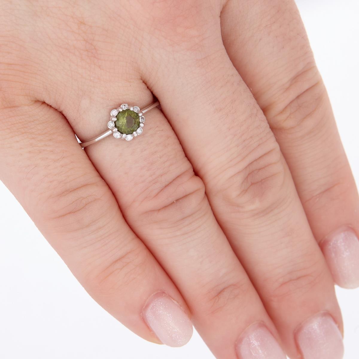 Silver ring with moldavite and zirconia 3125