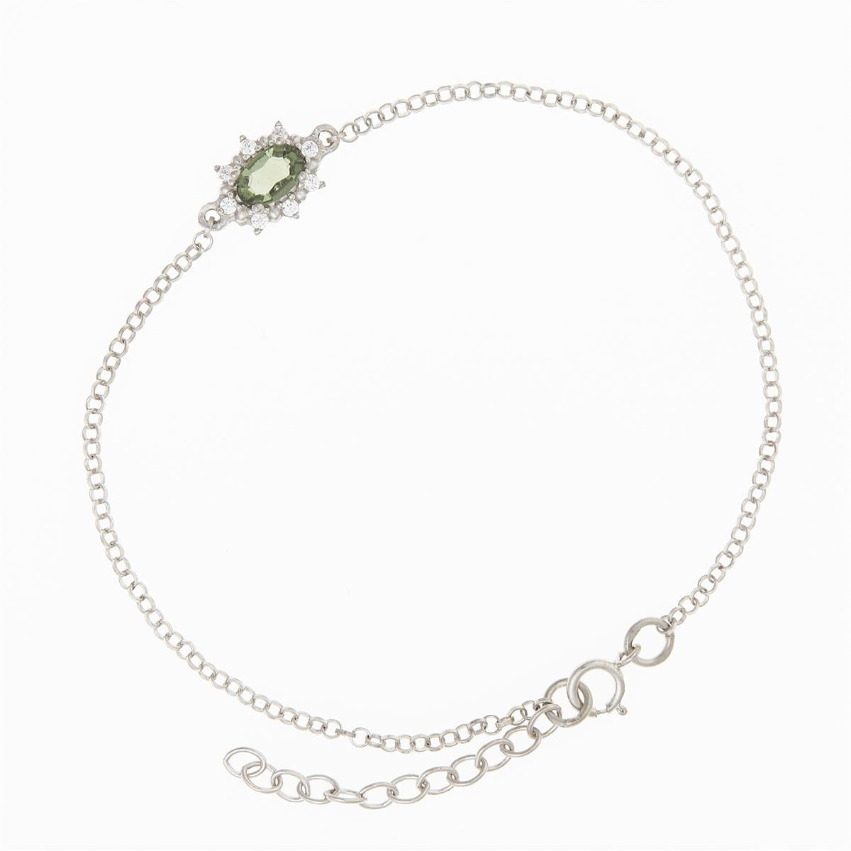 Silver bracelet with moldavites and zirconia 4001-1