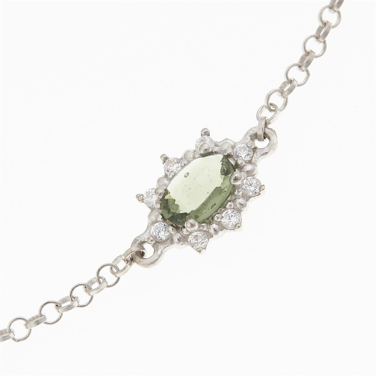 Silver bracelet with moldavites and zirconia 4001-1