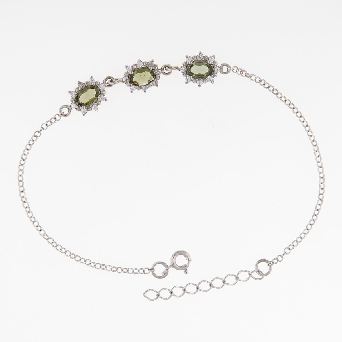 Silver bracelet with moldavites and zirconia 4001-3
