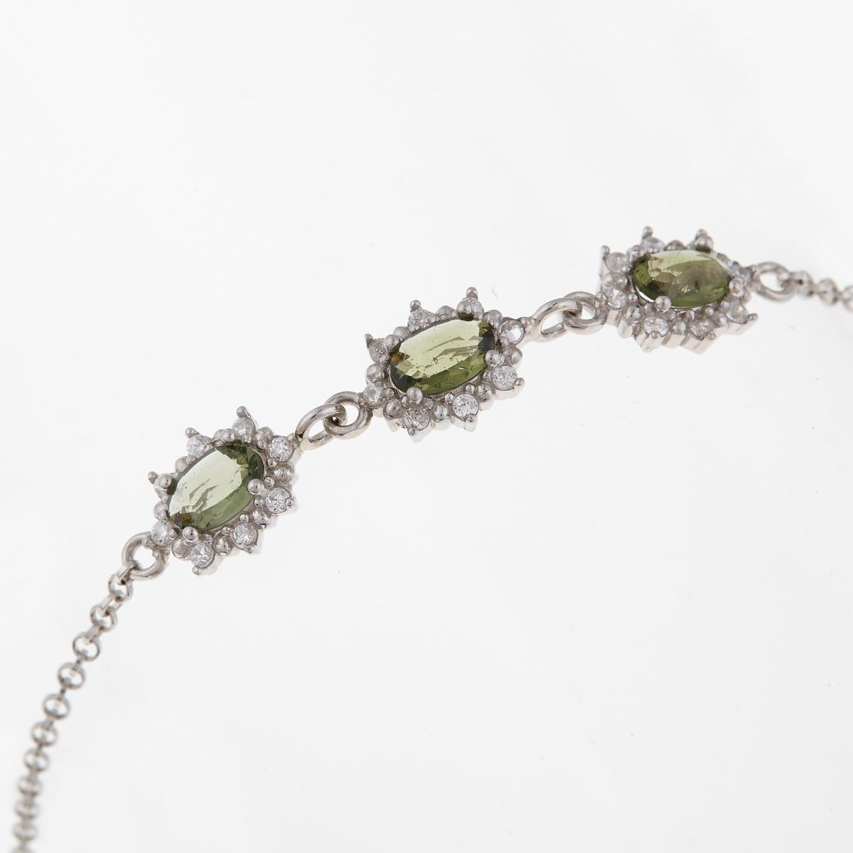 Silver bracelet with moldavites and zirconia 4001-3