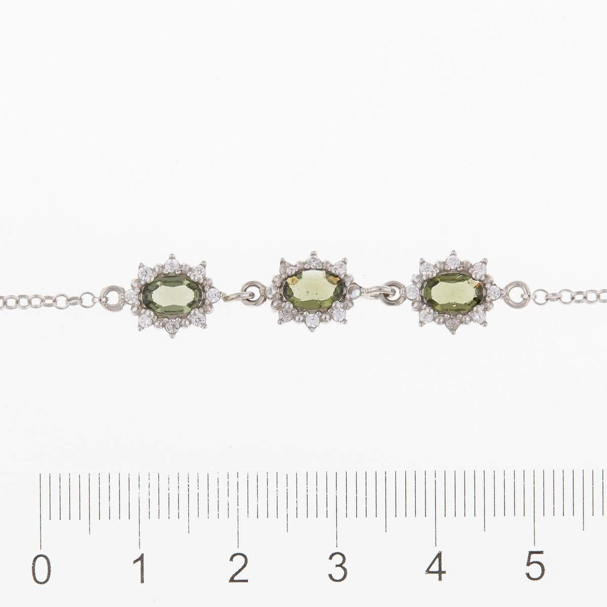 Silver bracelet with moldavites and zirconia 4001-3