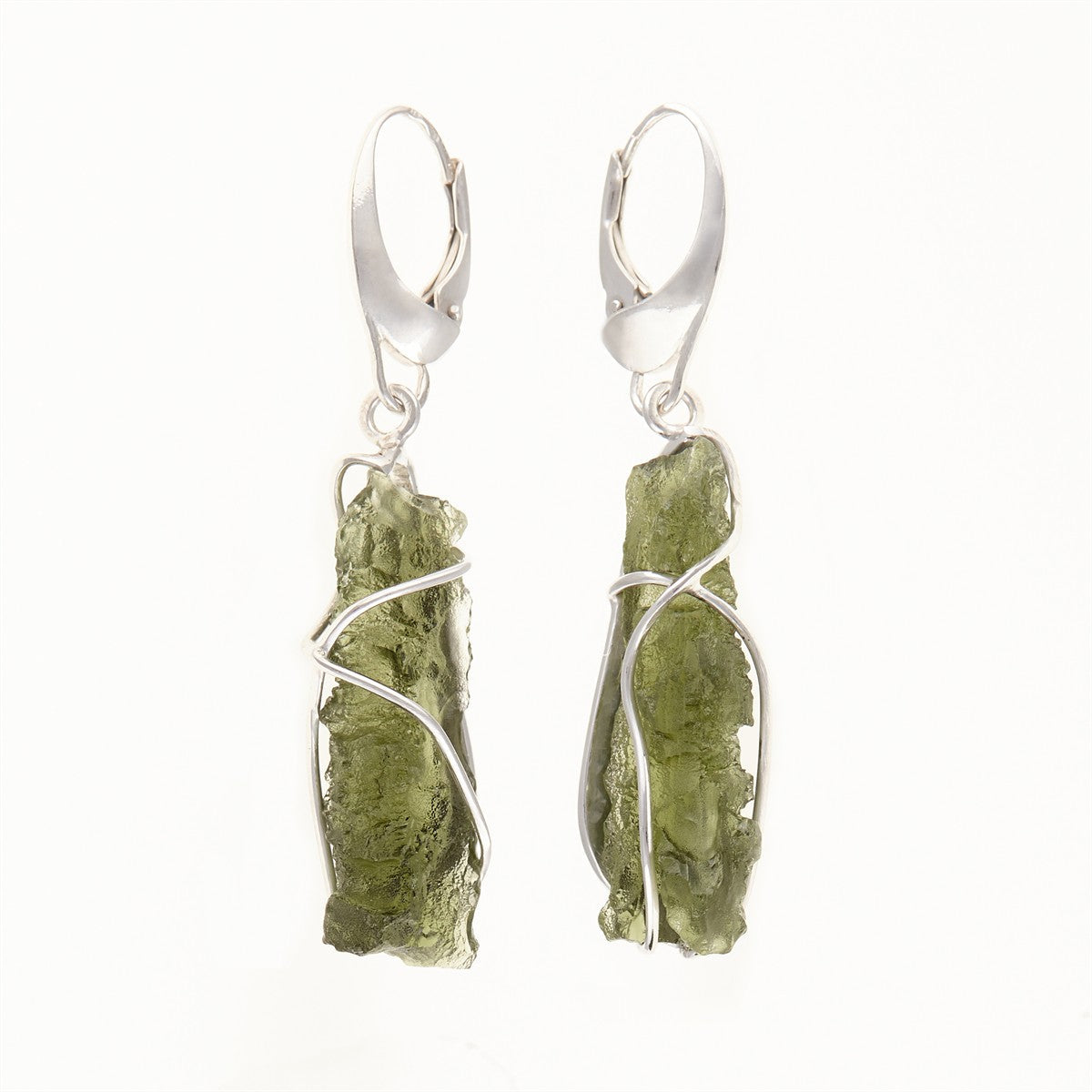 Silver earrings with natural moldavites 9121-4
