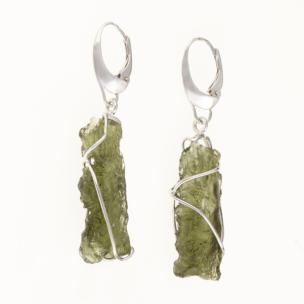 Silver earrings with natural moldavites 9121-4