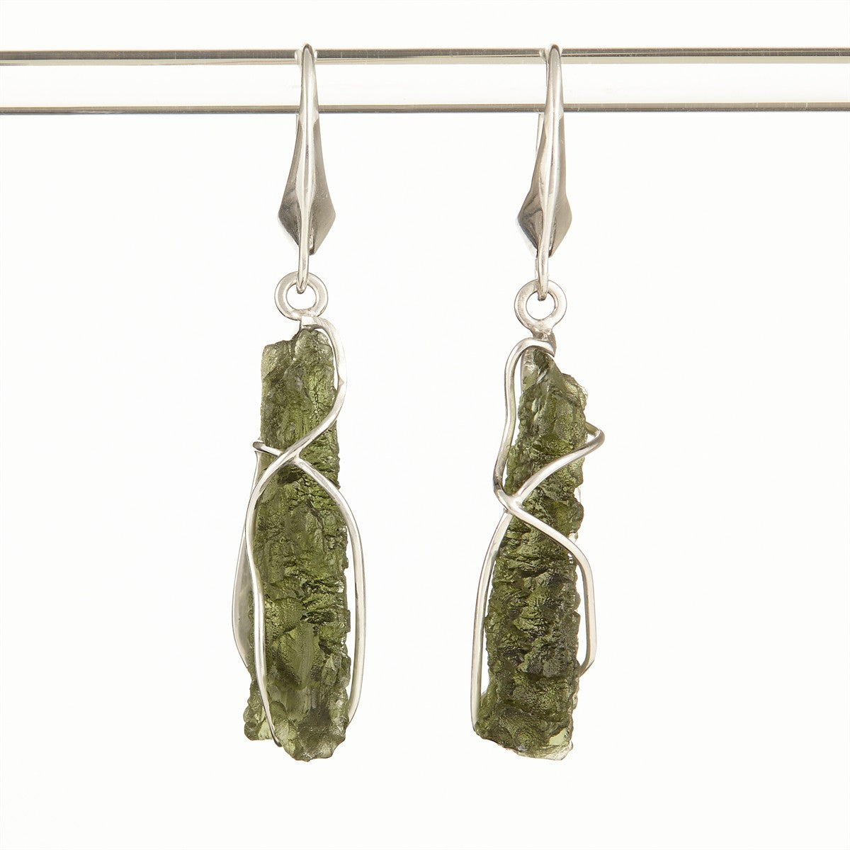 Silver earrings with natural moldavites 9121-4