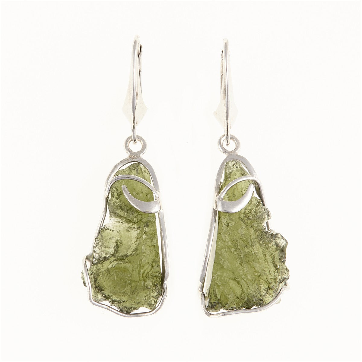 Silver earrings with natural moldavites 9122-4