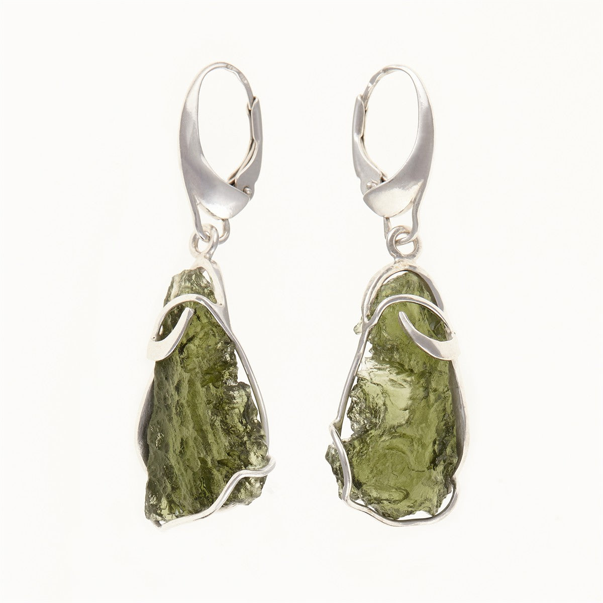 Silver earrings with natural moldavites 9122-4