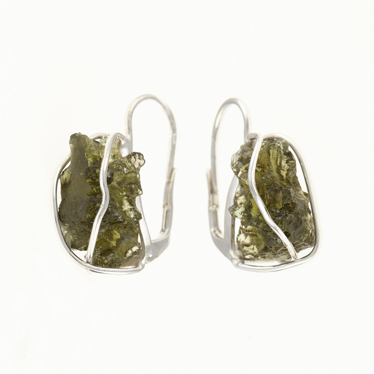 Silver earrings with natural moldavites 9123-4