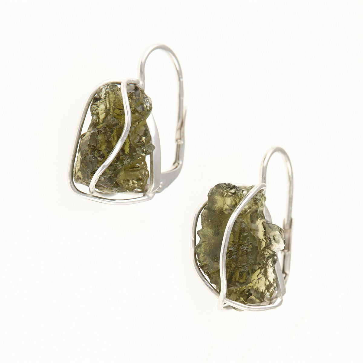 Silver earrings with natural moldavites 9123-4