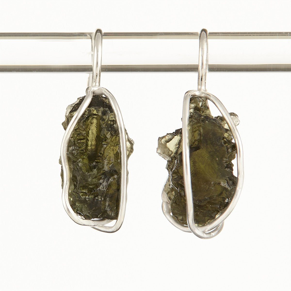 Silver earrings with natural moldavites 9123-4